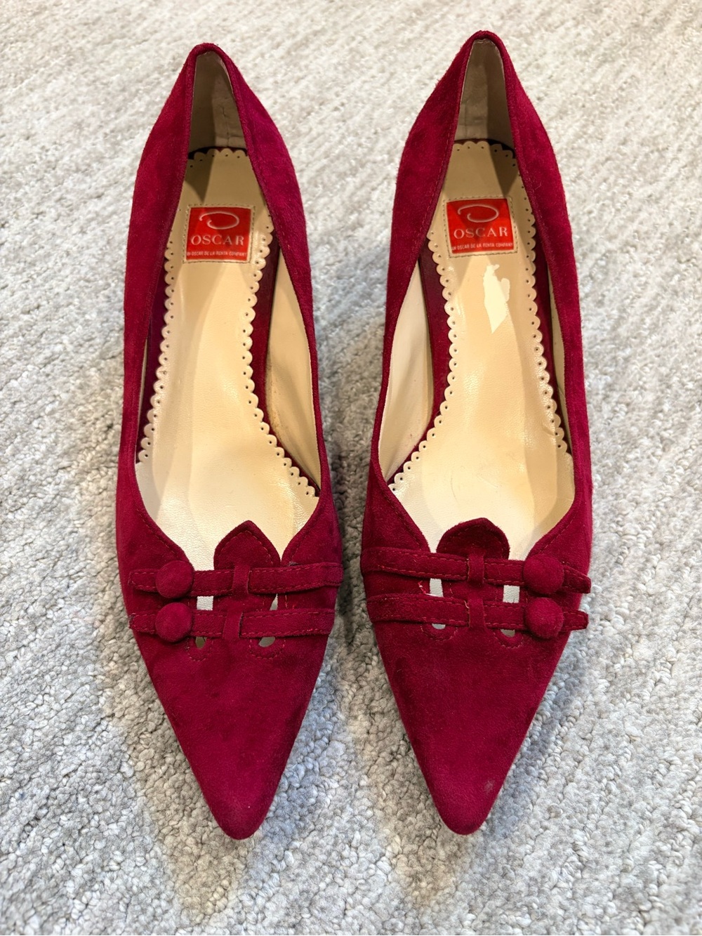 Oscar de la Renta Oscar Vintage Red Suede Pointed Toe Pumps Size 7M